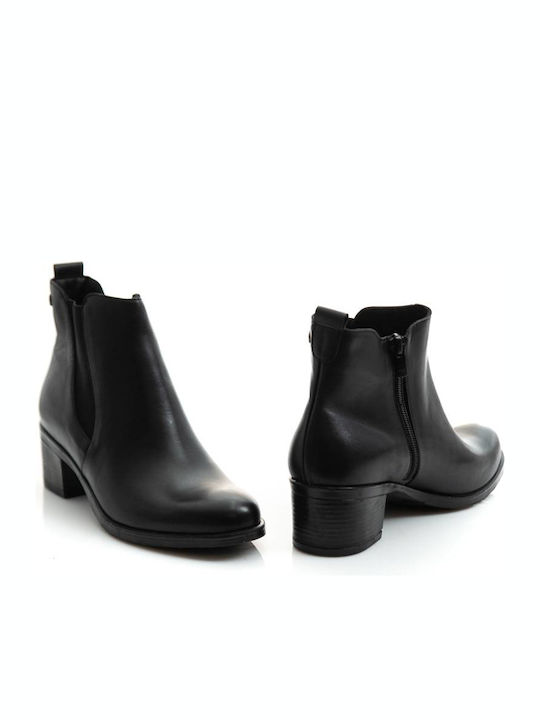 Leather Women's Ankle Boots with Medium Heel Black