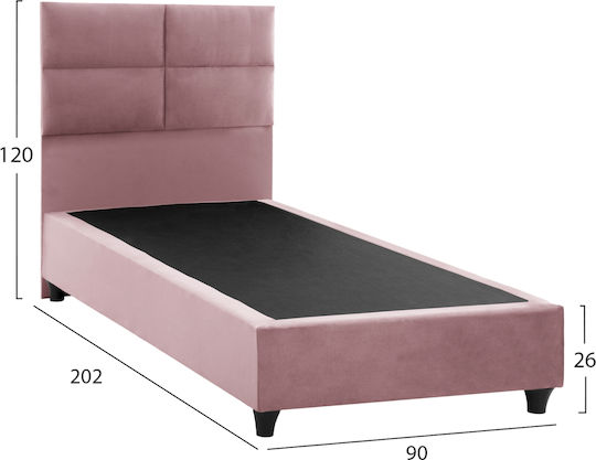 Milo Single Bed Upholstered with Velvet Pink for Mattress 90x200cm