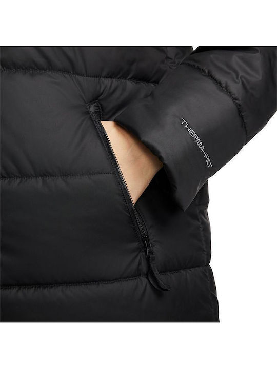 Sportswear Lang Damen Puffer Jacke für Winter Schwarz