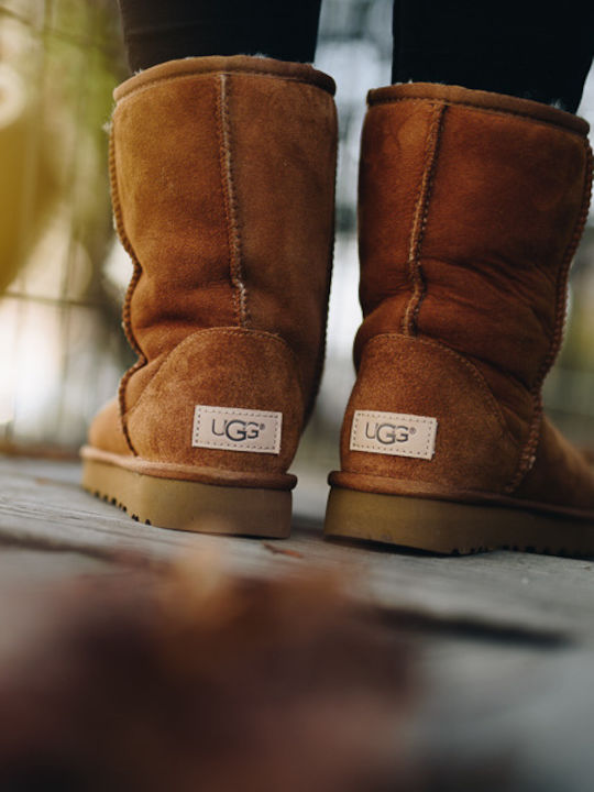 Suede Snow Boots with Fur Classic Short II Chestnut