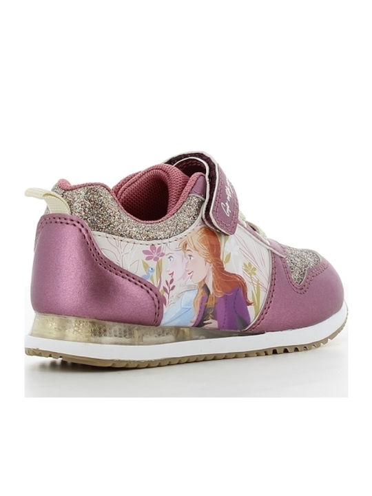 Frozen Παιδικά Sneakers Ανατομικά με Σκρατς & Φωτάκια Μωβ