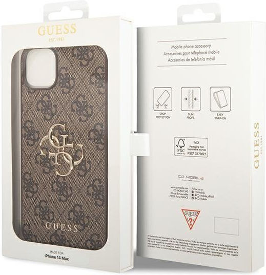 Guess Metal Logo Back Cover Plastic Brown (iPhone 14)