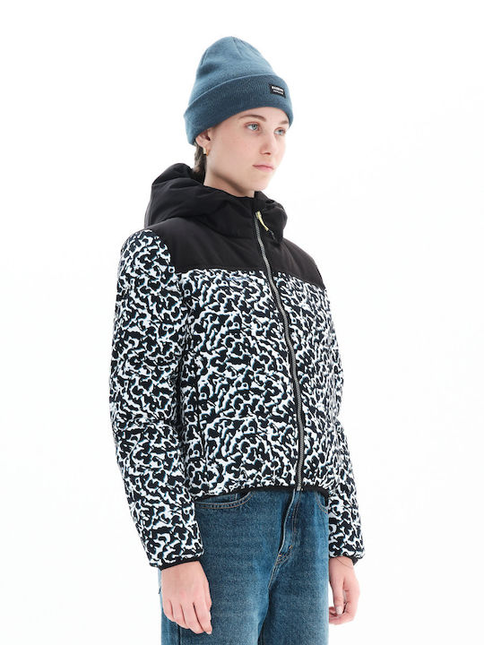 Women's Short Puffer Jacket for Winter with Hood White / Black