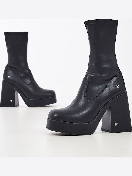 Leather Women's Ankle Boots Booties Ankle High With High Heel Black