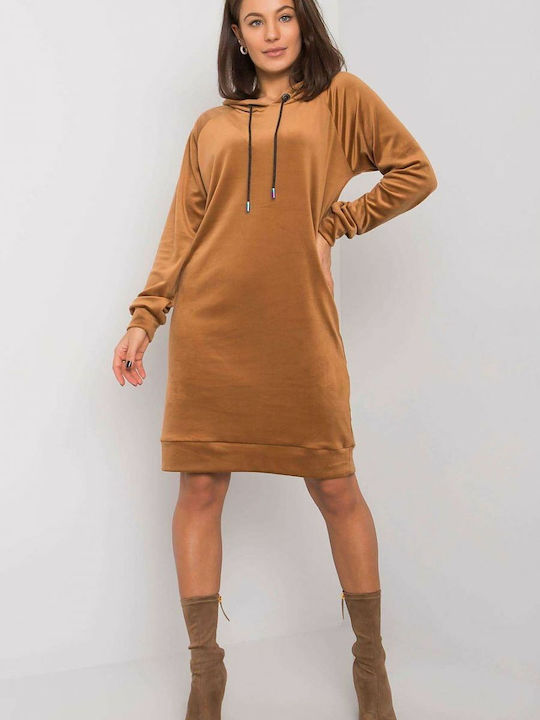 Fancy Mini Kleid mit Kapuze Camel