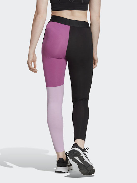 Adidas Essentials 3-Stripes Colorblock Γυναικείο Μακρύ Κολάν Ψηλόμεσο Black / Semi Pulse Lilac
