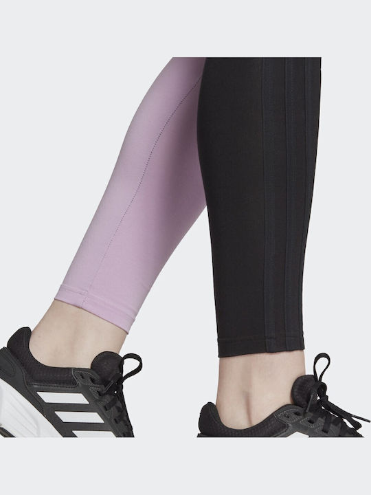 Essentials 3-Stripes Colorblock Women's Long Training Legging High Waisted Black / Semi Pulse Lilac