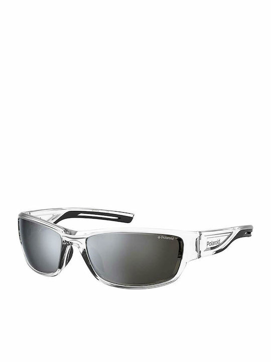 Polaroid Men's Sunglasses with Transparent Acetate Frame and Silver Polarized Mirrored Lenses PLD 7028/S MNG/EX