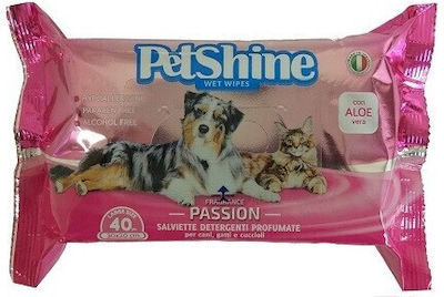 Pet Camelot Petshine 40 Μαντηλάκια Σκύλου για Καθαρισμό Σώματος με Άρωμα Passion χωρίς Αλκοόλ