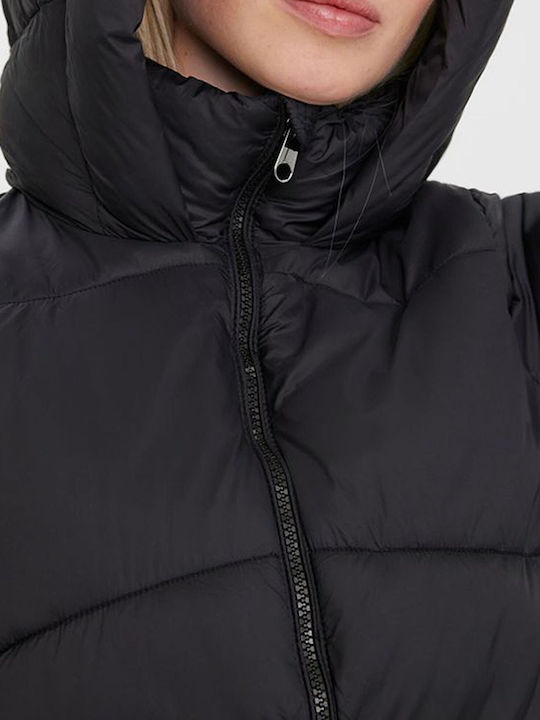 Women's Short Puffer Jacket for Winter with Hood Black