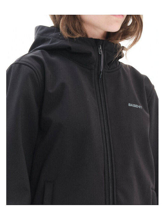 Women's Short Lifestyle Softshell Jacket Waterproof and Windproof for Winter with Detachable Hood Black