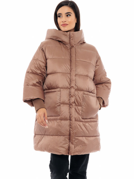 Lang Damen Puffer Jacke für Winter Camel