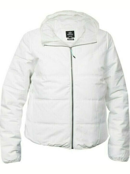 Women's Short Puffer Jacket Waterproof and Windproof for Winter with Hood White