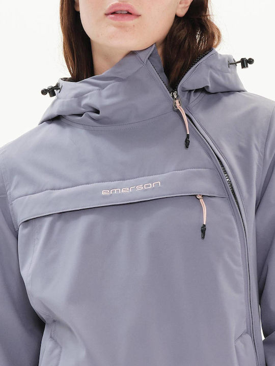 Women's Short Sports Jacket for Winter with Hood Violet