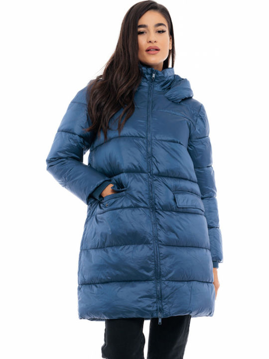 Lang Damen Puffer Jacke für Winter Blau