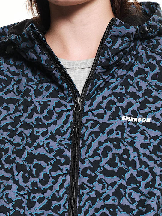 Women's Short Sports Jacket Waterproof and Windproof for Winter with Hood Blue