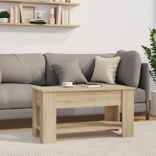 Rectangular Central Wooden Coffee Table with Lifting Mechanism Beige M101xW49xH52cm