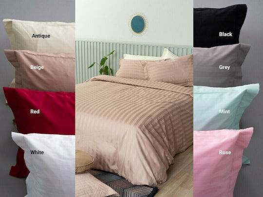 Palamaiki Satin Stripes Σετ Σεντόνια Υπέρδιπλα 240x270εκ. Rose (4τμχ)
