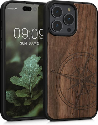 KWmobile Navigational Compass Wooden Back Cover Dark Brown (iPhone 14 Pro Max)