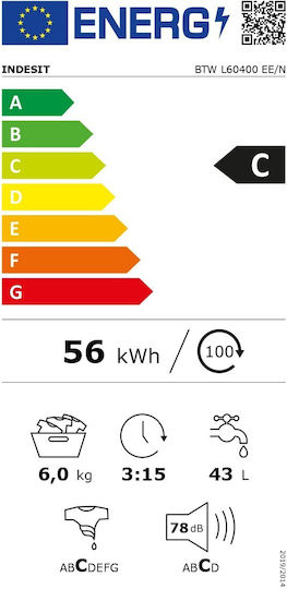 Indesit BTW L60400 EE/N Πλυντήριο Ρούχων Άνω Φόρτωσης 6kg 1000 Στροφών Water Balance Plus