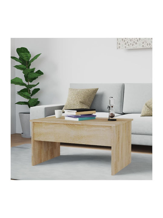 Rectangular Central Wooden Coffee Table with Lifting Mechanism Beige W80xL50.5xH41.5cm