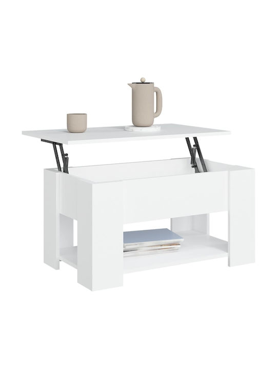 Rechteckiger Zentraler Kaffeetisch Holz mit Hebemechanismus Weiß M79xT49xH41cm