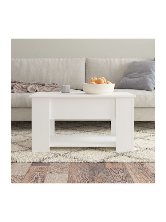 Rechteckiger Zentraler Kaffeetisch Holz mit Hebemechanismus Weiß M79xT49xH41cm