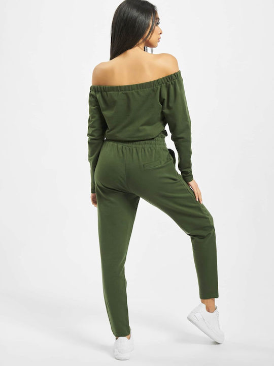 Def Frauen Off-Shoulder Overall Khaki