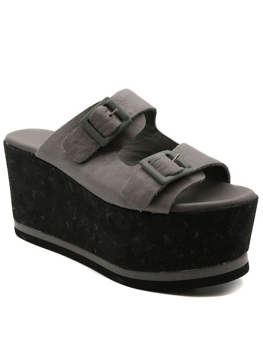 Komis & Komis Women's Leather Platform Wedge Sandals Gray