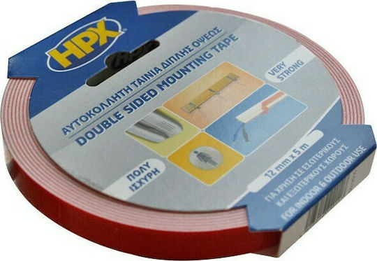 HPX Αυτοκόλλητη Ταινία Διπλής Όψης Λευκή 5mx12mm