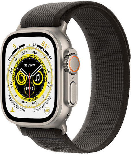 Apple Watch Ultra Titanium 49mm Waterproof with eSIM and Heart Rate Monitor (Black/Gray Trail Loop S/M)