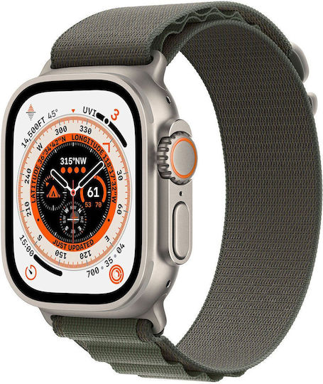 Apple Watch Ultra Titan 49mm Rezistent la apă cu eSIM și Pulsometru (Green Alpine Loop Medium)