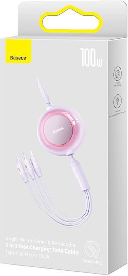 Baseus Bright Mirror 2 Retractable USB to Type-C / Lightning / micro USB Cable Μωβ 1.1m (CAMJ010205)