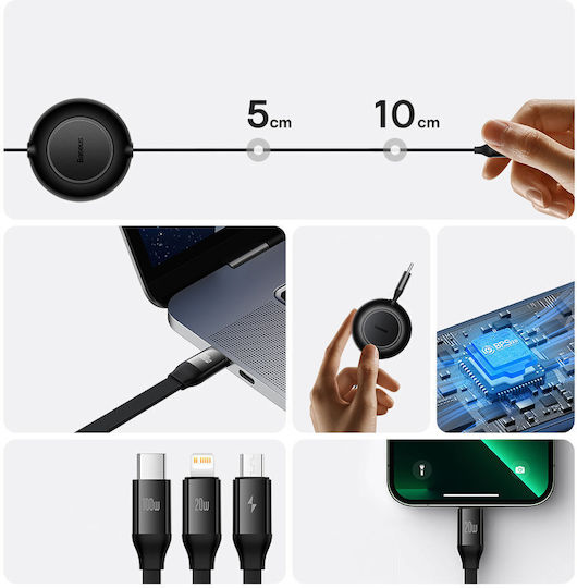 Baseus Bright Mirror 2 Retractable USB to Type-C / Lightning / micro USB Cable Μωβ 1.1m (CAMJ010205)
