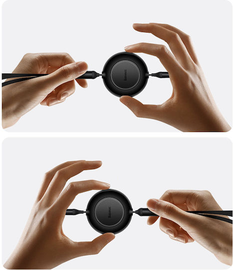 Baseus Bright Mirror 2 Retractable USB to micro USB / Type-C / Lightning Cable Μαύρο 1.1m (CAMJ010201)