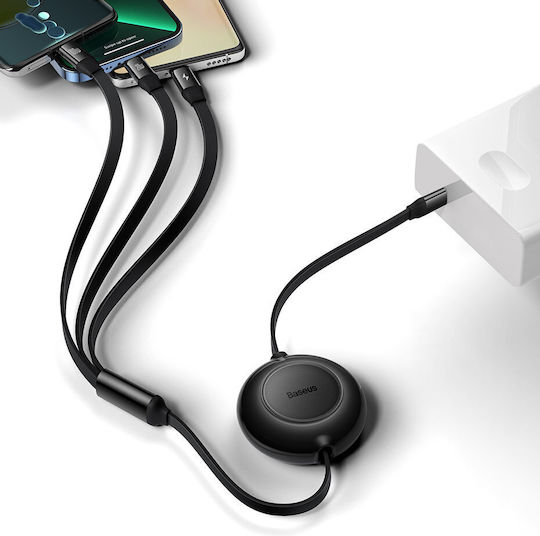 Baseus Bright Mirror 2 Retractable USB to micro USB / Type-C / Lightning Cable Μαύρο 1.1m (CAMJ010201)