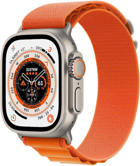 Apple Watch Ultra Titanium 49mm Waterproof with eSIM and Heart Rate Monitor (Orange Alpine Loop Large)