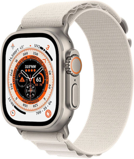Apple Watch Ultra Titanium 49mm Waterproof with eSIM and Electrocardiogram (Starlight Alpine Loop Large)