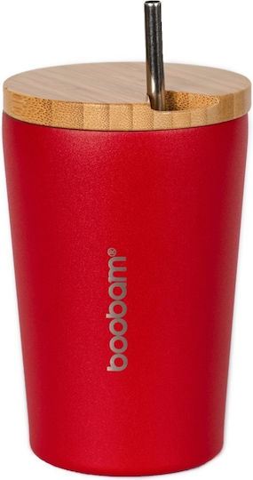 Boobam Cup Чаша Термос Неръждаема стомана 350мл Червен с Сламка