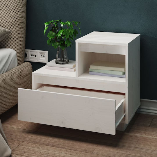Noptiere din Lemn Masiv Albe 2buc 60x34x51cm