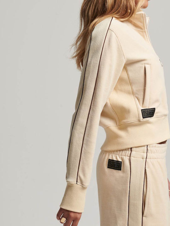 Code S Logo Long Women's Sweatshirt Jacket Velvet Beige