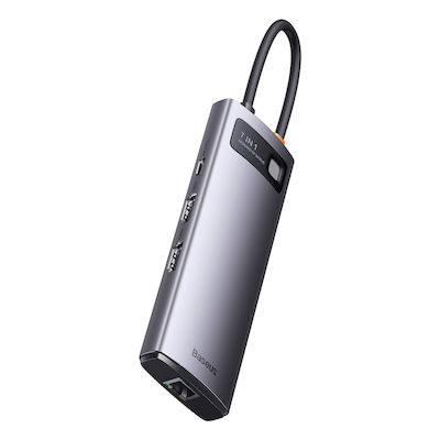 Baseus Metal Gleam 7 in 1 USB-C Stație de andocare cu HDMI 4K PD Ethernet Argint