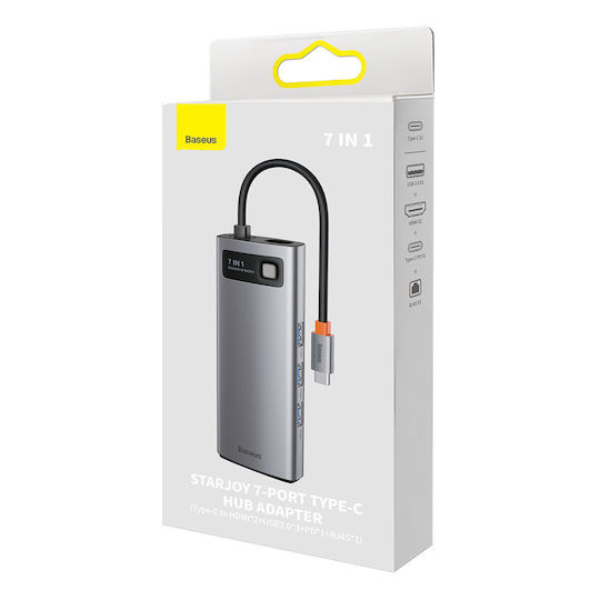 Baseus Metal Gleam 7 in 1 USB-C Docking Station με HDMI 4K PD Ethernet Ασημί