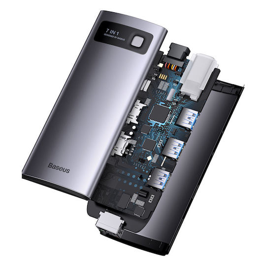 Baseus Metal Gleam 7 in 1 USB-C Docking Station με HDMI 4K PD Ethernet Ασημί