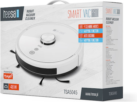 Teesa Smart Vac Pro Прахосмукачка Робот с Лазерно Картографиране и Всмукателна Мощност 3000Pa Бяла