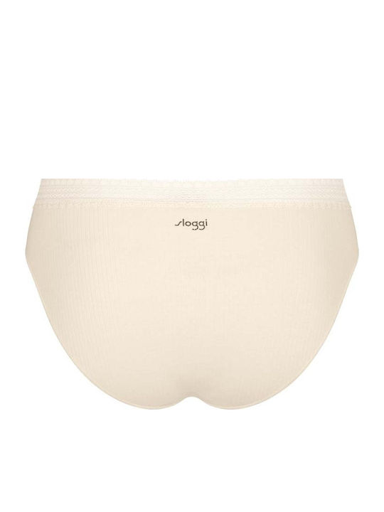 Go Ribbed H Tai Βαμβακερά Women's Slip 2Pack with Lace Beige/Brown