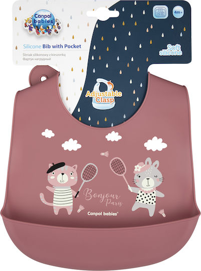 Canpol Babies Σαλιάρα Υφασμάτινη με Κουμπί Bonjour Paris με Τσέπη Pink