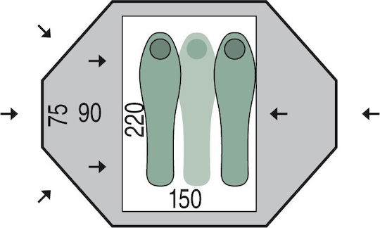Pinguin Tornado 2 Winter Camping Igloo Mountaineering Green with Double Cloth for 2 People Waterproof 4000mm 220x150x90cm