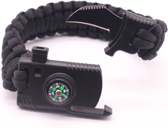 Survival Bracelet Gear 500LB Survival Bracelet with Whistle and Sparkler Black