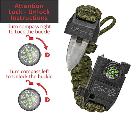 A2S Survival Bracelet With Whistle And Green Sparkler